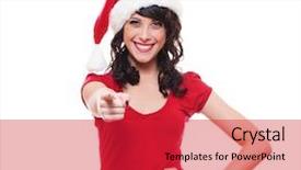  Presentation with santa - Presentation design featuring happy new year smiley - santa girl pointing at you background and a  colored foreground