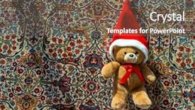  Presentation with sitting teddy bear isolated - Theme with happy new year smiley - santa teddy bear at home background and a  colored foreground