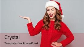  Presentation with palm - Beautiful slides featuring happy new year smiley - smiling playful young woman winking backdrop and a crimson colored foreground