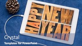  Presentation with new year card - Colorful presentation design enhanced with happy-new-year-typography backdrop and a ocean colored foreground