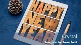  Presentation with pine cone - PPT theme consisting of happy-new-year-typography background and a ocean colored foreground