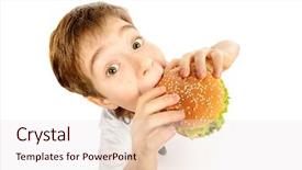  Presentation with fast food healthy - PPT theme enhanced with happy nine year old boy background and a sky blue colored foreground