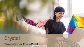  Presentation with non binary - Audience pleasing slide deck consisting of happy-non-binary-person-using backdrop and a soft green colored foreground