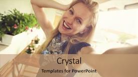  Presentation with selfie - Amazing slides having happy nordic woman making selfie backdrop and a coral colored foreground