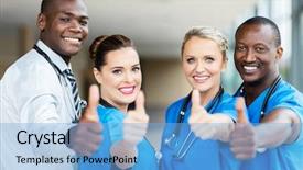  Presentation with healthcare workers - Theme consisting of happy nurse - group of modern healthcare workers background and a light blue colored foreground