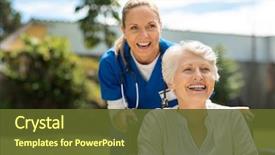  Presentation with wheelchair - Cool new PPT layouts with happy nurse and elderly woman backdrop and a tawny brown colored foreground