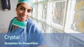  Presentation with healthcare workers - Audience pleasing slide set consisting of happy nurse in scrubs leans backdrop and a ocean colored foreground