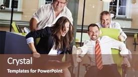  Presentation with fun work - Cool new slides with happy office employees having fun backdrop and a tawny brown colored foreground