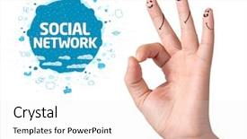  Presentation with network - Amazing slide deck having happy ok fingers with social backdrop and a sky blue colored foreground