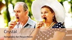  Presentation with old couple - Colorful theme enhanced with happy old couple eating ice-cream outdoor backdrop and a coral colored foreground