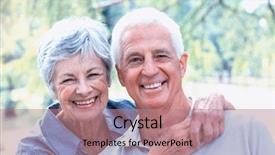  Presentation with old couple - Slide deck consisting of happy old couple smiling in a park on a sunny day background and a coral colored foreground