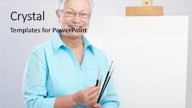  Presentation with lady - Amazing PPT layouts having happy old lady as hobby backdrop and a white colored foreground