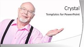  Presentation with happy retirement - Amazing presentation theme having happy old man looking at camera and smiling healthcare retirement isolated over white backdrop and a white colored foreground