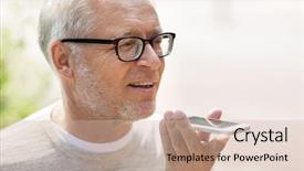  Presentation with recorder - Beautiful presentation featuring happy old man using voice backdrop and a soft green colored foreground