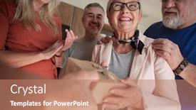  Presentation with congratulations - Cool new slide set with happy-old-woman-accepting-congratulations backdrop and a coral colored foreground