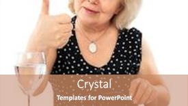  Presentation with white healthy food - PPT theme having happy-old-woman-eating-healthy background and a coral colored foreground