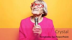  Presentation with yellow color - Theme featuring happy-old-woman-singing background and a  colored foreground