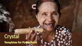  Presentation with asia traditional - Cool new presentation theme with happy old wrinkled asian woman backdrop and a tawny brown colored foreground