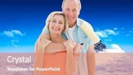  Presentation with older couple - Beautiful PPT layouts featuring happy older couple holding paint roller against mountain peak through clouds backdrop and a coral colored foreground
