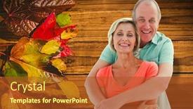  Presentation with older couple - Cool new presentation theme with happy older couple holding paint roller against wooden table with autumn leaves backdrop and a red colored foreground