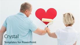  Presentation with older couple - Audience pleasing presentation theme consisting of happy older couple painting red heart on white background backdrop and a light blue colored foreground