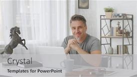  Presentation with home office - Amazing slides having happy-older-man-with-gray backdrop and a light gray colored foreground