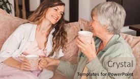  Presentation with generations - PPT layouts featuring happy-older-retired-woman-mother background and a coral colored foreground