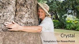  Presentation with older woman - PPT theme featuring blank kraft paper business card background and a gray colored foreground