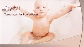 Presentation with baby bath - Presentation theme consisting of happy one year old baby taking a bath at home background and a lemonade colored foreground