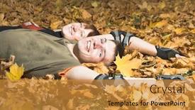  Presentation with golden yellow - Audience pleasing presentation consisting of happy pair lying on the yellow and golden autumn leaves backdrop and a gold colored foreground