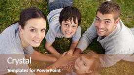  Presentation with parents - Cool new PPT layouts with happy parents and kid lying on garden backdrop and a red colored foreground