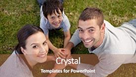  Presentation with parents - Colorful PPT theme enhanced with happy parents and kid lying on garden with hands together backdrop and a red colored foreground