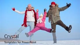  Presentation with parents - Cool new PPT layouts with happy parents and their daughter having fun in winter backdrop and a light blue colored foreground