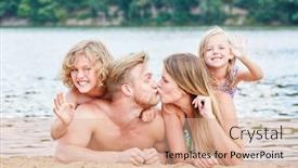  Presentation with children parents - PPT theme having happy-parents-couple-kissing background and a coral colored foreground