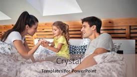  Presentation with parents - PPT theme featuring happy-parents-cuddling-together background and a coral colored foreground