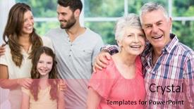  Presentation with grandparents - Audience pleasing PPT theme consisting of happy parents day - portrait of grandparents with family backdrop and a coral colored foreground
