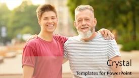  Presentation with teenager development - PPT theme having happy parents day - teenager boy with grandfather background and a  colored foreground