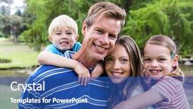  Presentation with parents - Slide set featuring happy parents giving a piggy back to kids in the park background and a ocean colored foreground