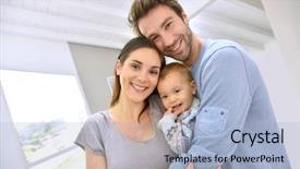  Presentation with new parents baby and dr - Audience pleasing PPT theme consisting of portrait of happy parents holding backdrop and a light blue colored foreground
