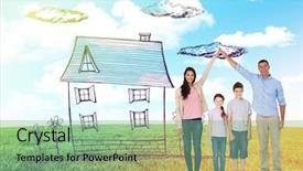  Presentation with children hands - Audience pleasing slide deck consisting of happy parents joining hands above backdrop and a seafoam green colored foreground