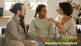  Presentation with parents - PPT theme enhanced with happy-parents-talking background and a tawny brown colored foreground