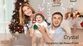  Presentation with new baby - Colorful slides enhanced with happy parents with baby backdrop and a coral colored foreground