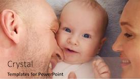  Presentation with mom baby - PPT theme with happy-parents-with-his-newborn background and a coral colored foreground