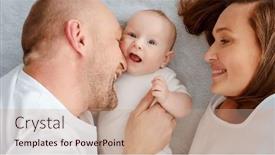  Presentation with mom baby - PPT theme having happy-parents-with-his-newborn background and a coral colored foreground