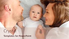  Presentation with mom baby - Presentation theme consisting of happy-parents-with-his-newborn background and a coral colored foreground