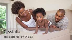  Presentation with baby diapers - Beautiful presentation theme featuring happy parents with their baby backdrop and a coral colored foreground