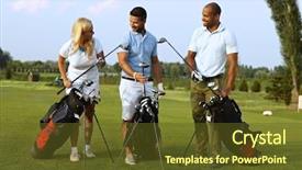  Presentation with happy birthday gold - Audience pleasing presentation design consisting of happy partners standing on golf backdrop and a tawny brown colored foreground