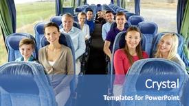  Presentation with passengers - PPT theme with happy passengers travelling by bus background and a teal colored foreground