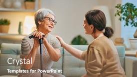  Presentation with cane - PPT layouts enhanced with happy-patient-and-caregiver-spending background and a violet colored foreground