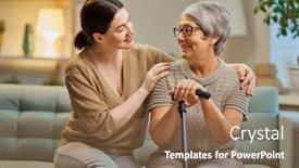  Presentation with caregiver - Colorful presentation enhanced with happy-patient-and-caregiver-spending backdrop and a tawny brown colored foreground
